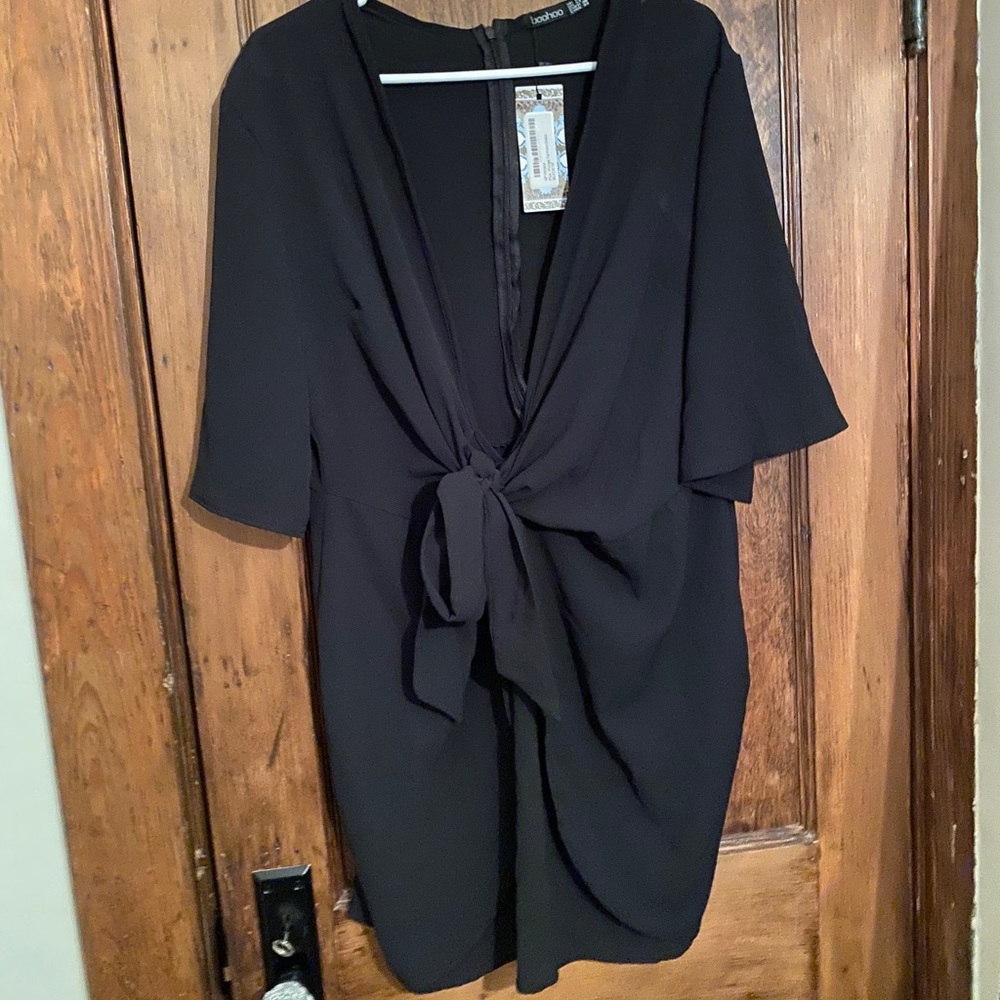 black plunge neckline dress